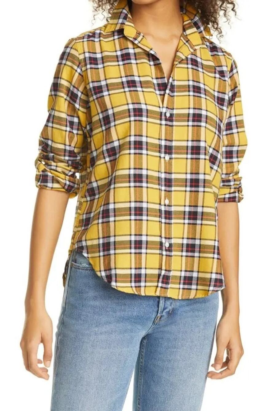 Frank & Eileen Frank Shirt Yellow Plaid 100% Cotton Button Down XXS Fall Layer